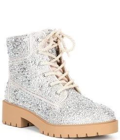 Betsey Johnson Hudson Rhinestone Lace Up Combat Bootie
