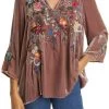 Johnny Was Pina Velvet Embroidery Top-Vintage Rose 2 Johnny Was Pina Velvet Embroidery Top-Vintage Rose -Fashion Store 114506532