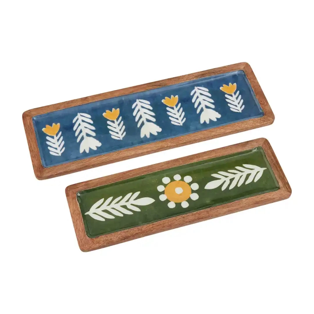 Floral Enamel Tray Set 3 Floral Enamel Tray Set