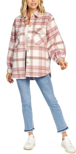 Highland Plaid Shacket-Pink