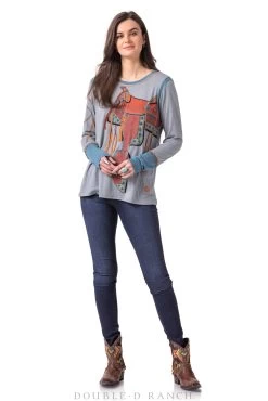 Double D Ranchwear Pulling Leather Top-Turquoise