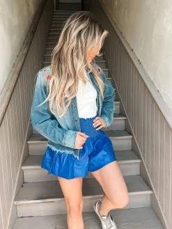 Queen Of Sparkles Royal Leather Swing Shorts -Fashion Store IMG 1617