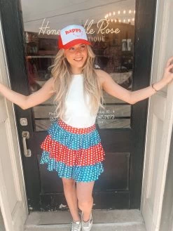 Queen Of Sparkles Red, White, & Blue Sequin Star Skort