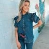 Denim Ruffle Shoulders Top -Fashion Store IMG 3472