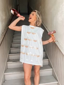 Queen Of Sparkles White Champagne Tower Shoulder Pad Dress -Fashion Store IMG 4853