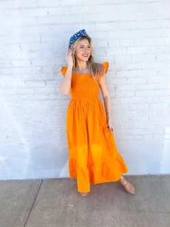 Keya Smocked Maxi Dress - Orange