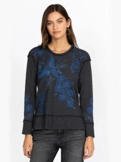 Johnny Was Azure Raw Hem Oversized Sweatshirt