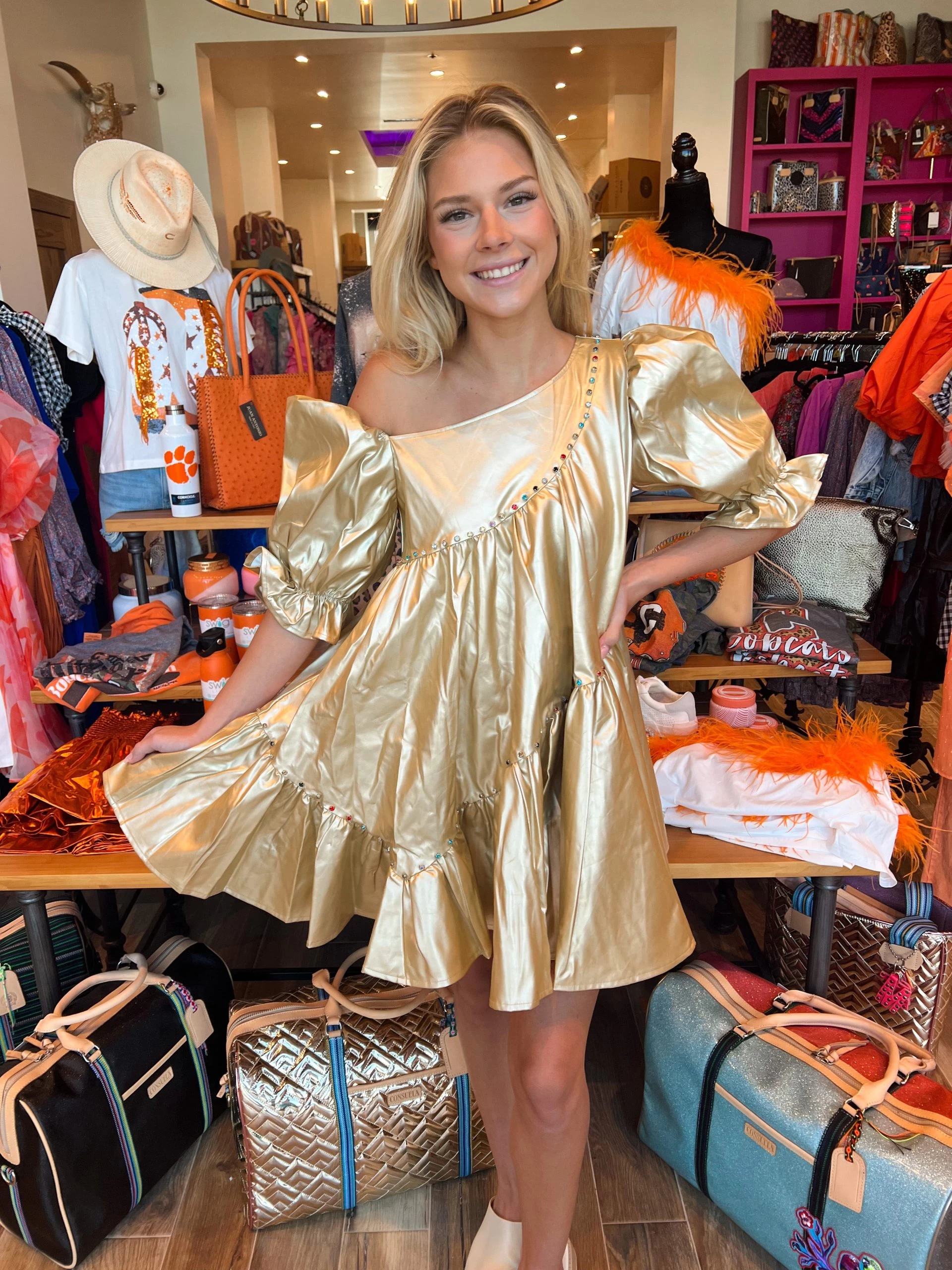 Queen Of Sparkles Gold Asymmetrical Leather Dress 4 Queen Of Sparkles Gold Asymmetrical Leather Dress - Image 2