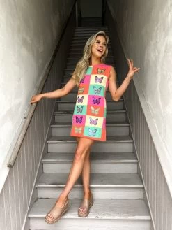 Queen Of Sparkles Colorblock Butterfly Sweater Tank Dress