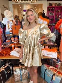 Queen Of Sparkles Gold Asymmetrical Leather Dress