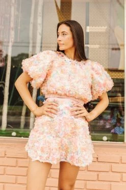 Queen Of Sparkles Pink Flower Fabric Skort