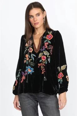 Johnny Was Ardell Velvet Relaxed Blouse-Black